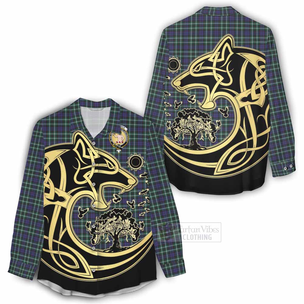 Tartan Vibes Clothing Allardice Tartan Women's Casual Shirt with Family Crest Celtic Wolf Style