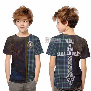 Allardice Tartan Family Crest Kid T-Shirt Alba Gu Brath Be Brave Lion Ancient Style - Tartan Vibes Clothing