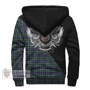 Allardice Tartan Sherpa Hoodie with Family Crest and Military Logo Style