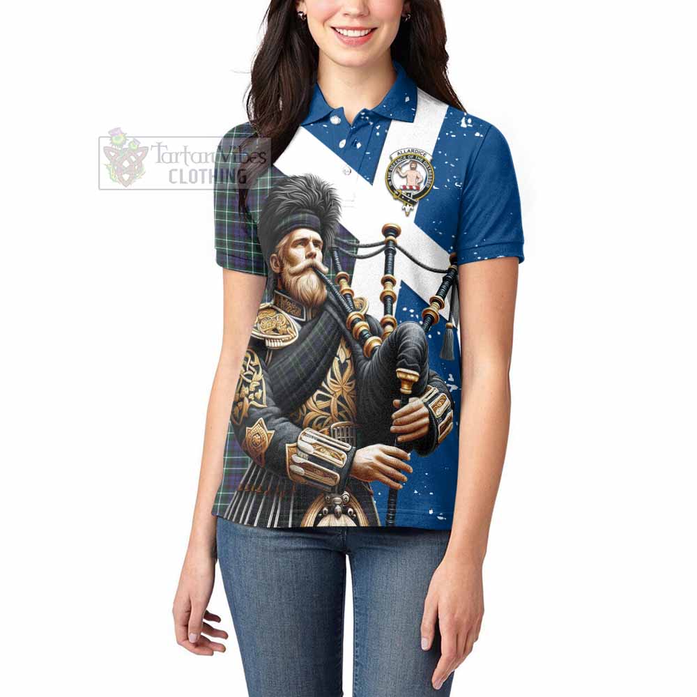 Tartan Vibes Clothing Allardice Tartan Women's Polo Shirt with Family Crest Scottish Bagpiper Vibes