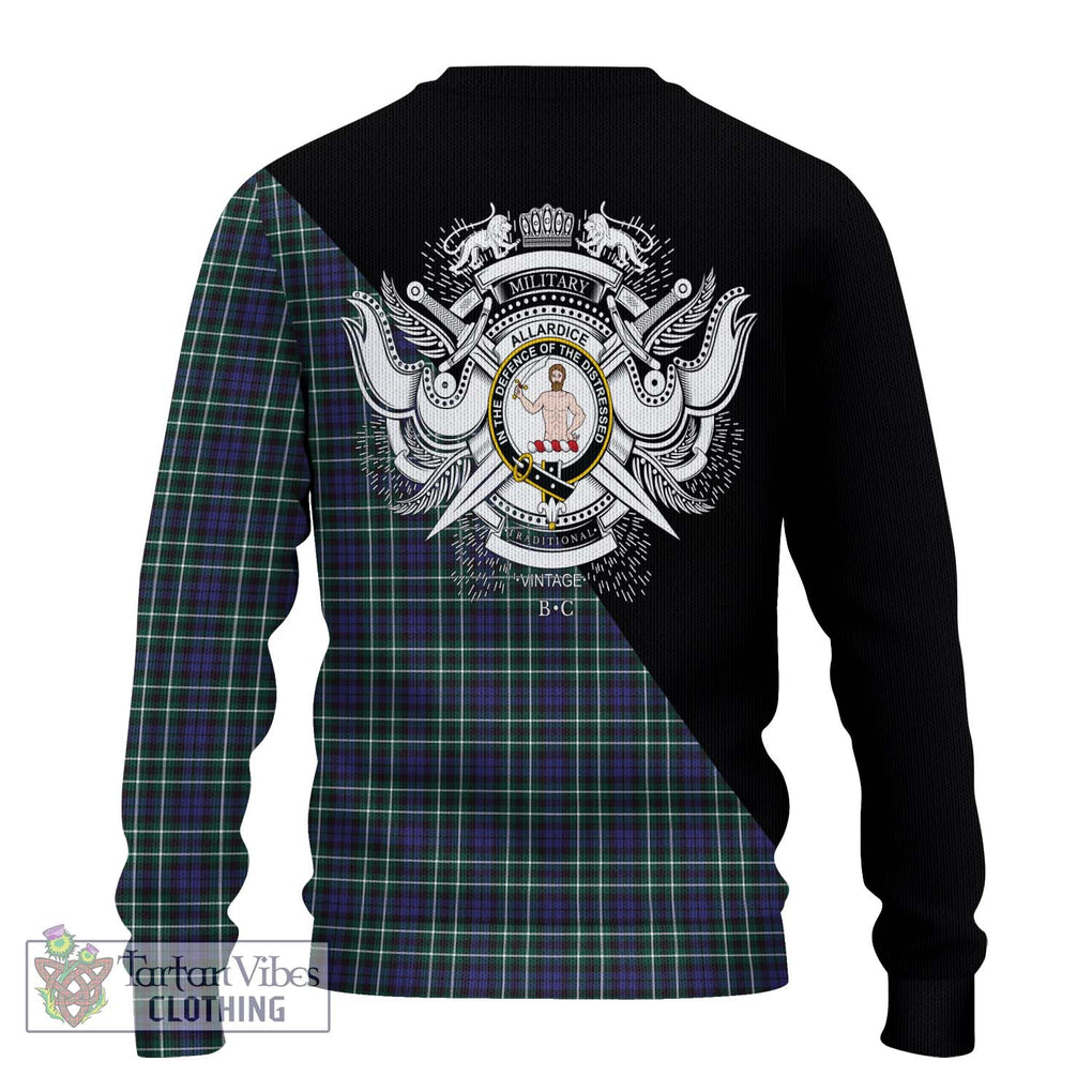 Allardice Tartan Knitted Sweater with Family Crest and Military Logo Style - Tartanvibesclothing Shop