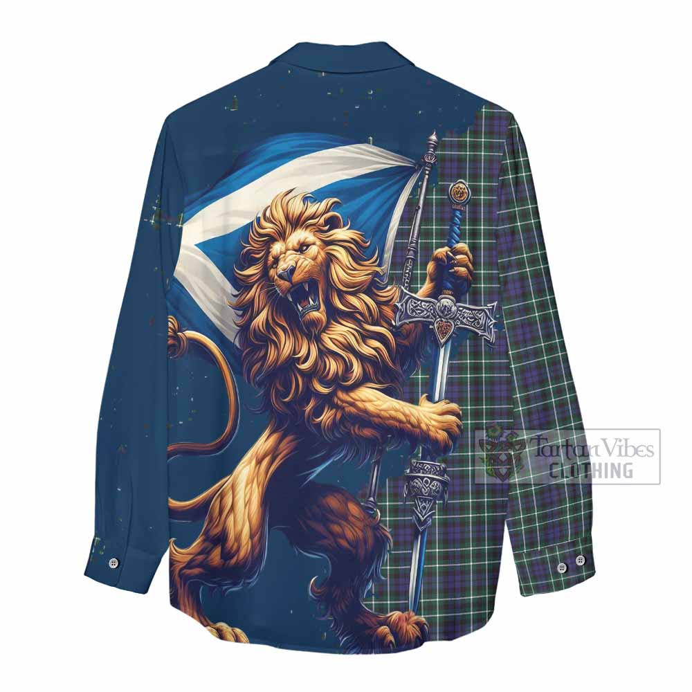 Tartan Vibes Clothing Allardice Tartan Family Crest Women's Casual Shirt with Scottish Majestic Lion