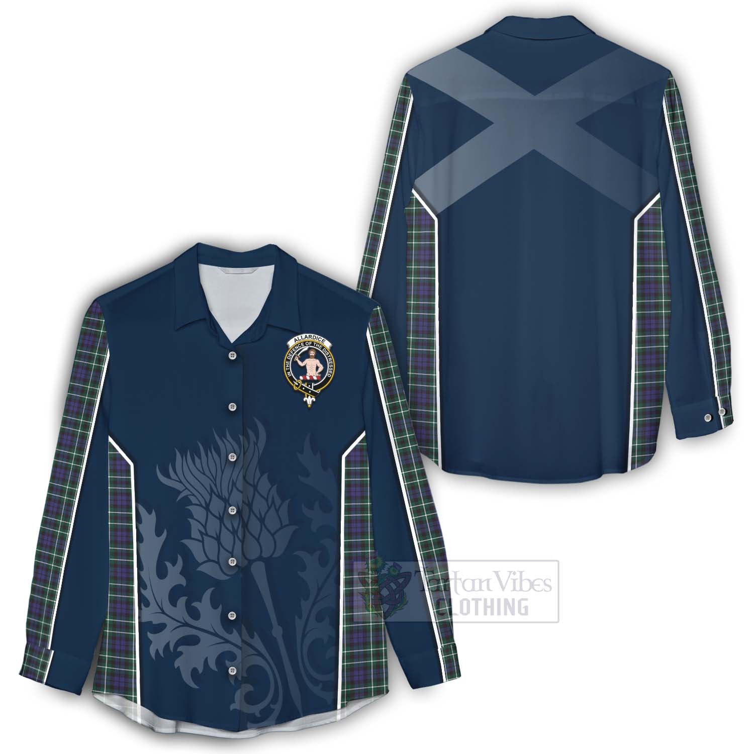 Tartan Vibes Clothing Allardice Tartan Women's Casual Shirt with Family Crest and Scottish Thistle Vibes Sport Style