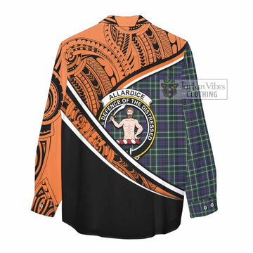 Allardice Crest Tartan Women's Casual Shirt with Polynesian Vibes Style - Orange Version