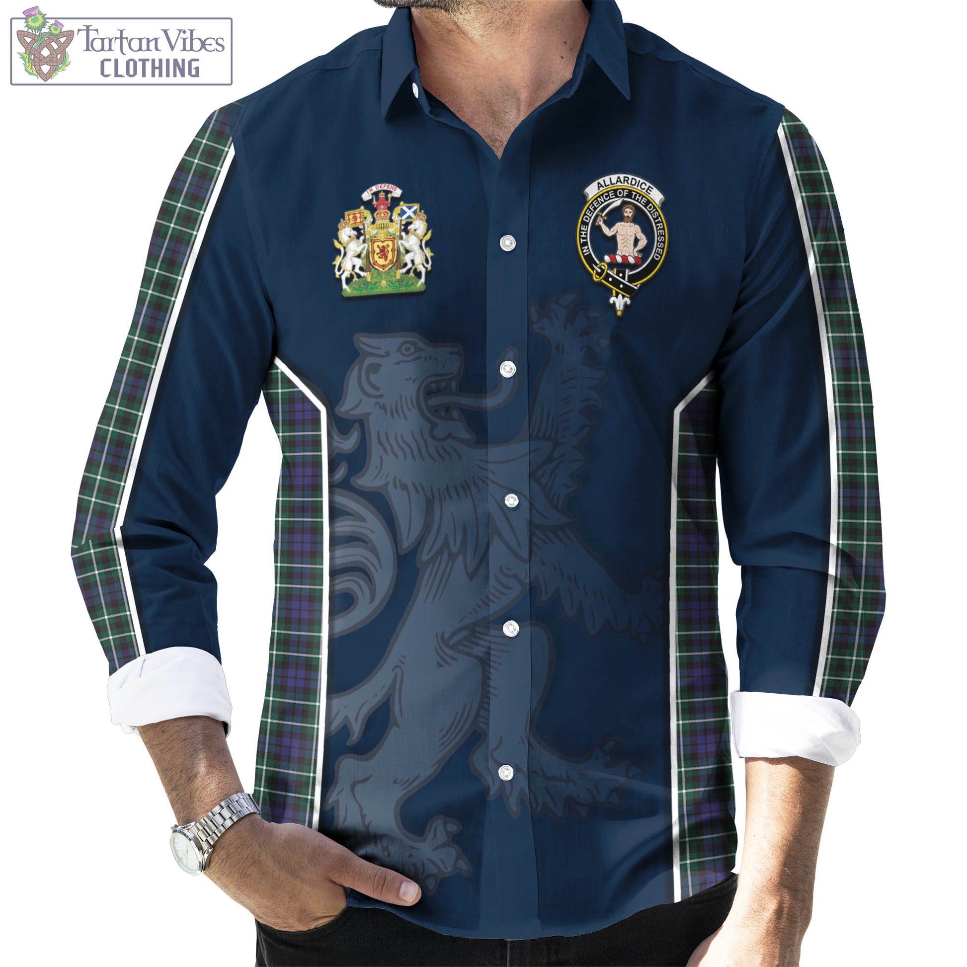 Tartan Vibes Clothing Allardice Tartan Long Sleeve Button Up Shirt with Family Crest and Lion Rampant Vibes Sport Style