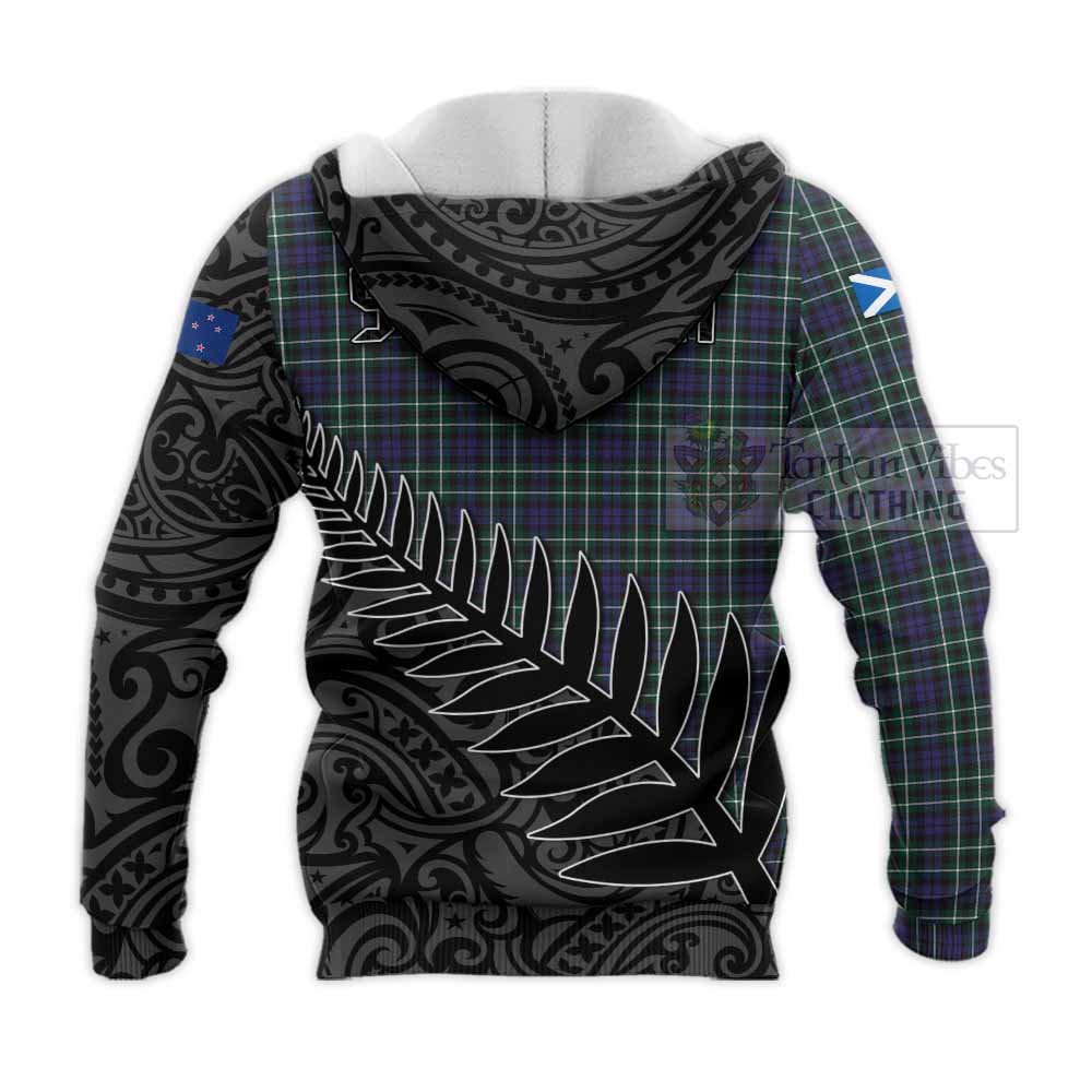 Tartan Vibes Clothing Allardice Crest Tartan Knitted Hoodie with New Zealand Silver Fern Half Style