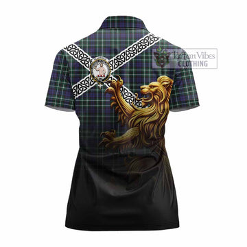 Allardice Crest Tartan Women's Polo Shirt with Golden Lion Emblem Celtic Style - Tartan Vibes Clothing