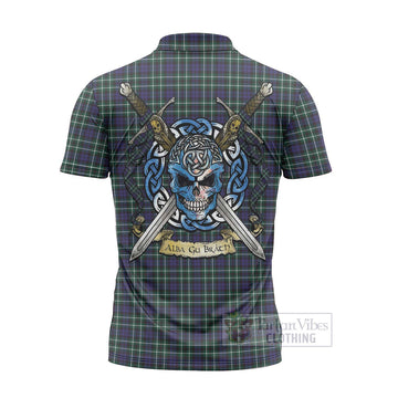 Allardice Tartan Zipper Polo Shirt with Family Crest Celtic Skull Style - Tartan Vibes Clothing