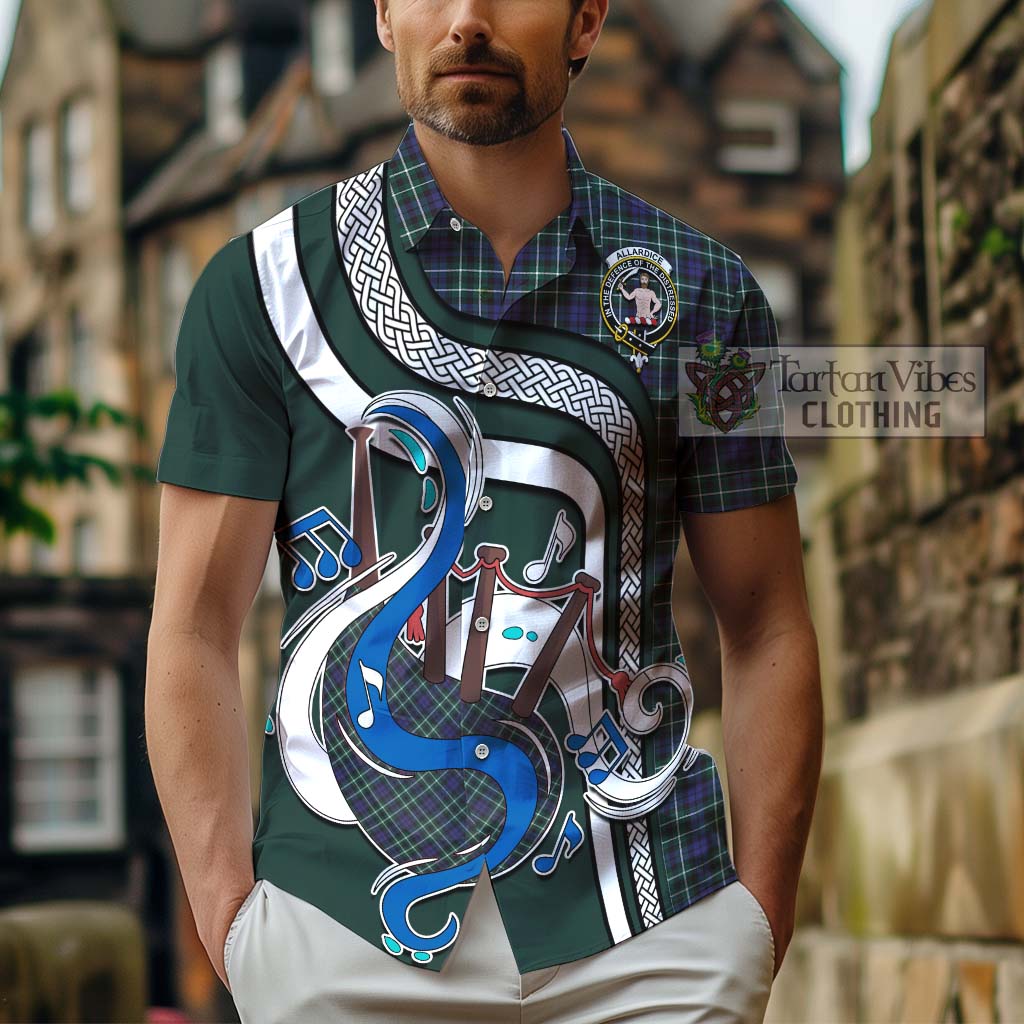 Tartan Vibes Clothing Allardice Tartan Short Sleeve Button Shirt with Epic Bagpipe Style