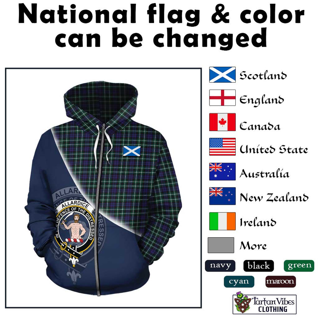 Allardice Tartan Hoodie with Personalised National Flag and Family Crest Half Style - Tartanvibesclothing Shop