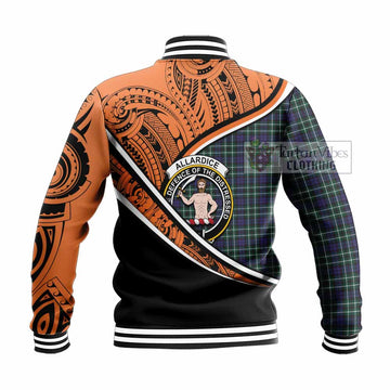 Allardice Crest Tartan Baseball Jacket with Polynesian Vibes Style - Orange Version