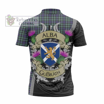 Allardice Tartan Family Crest Zipper Polo Shirt Lion Rampant Royal Thistle Shield Celtic Inspired - Tartan Vibes Clothing