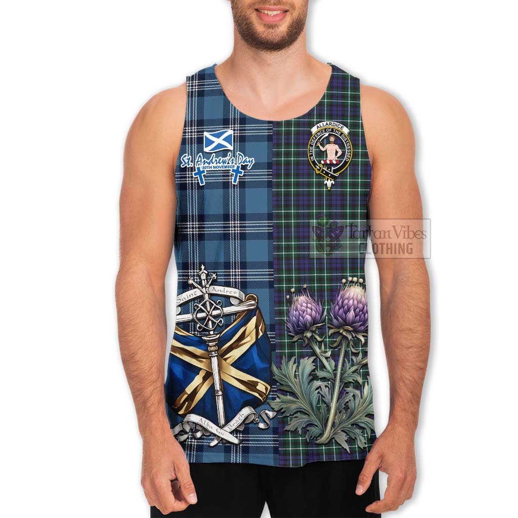 Tartan Vibes Clothing Allardice Tartan Men's Tank Top Happy St. Andrew's Day Half Tartan Style