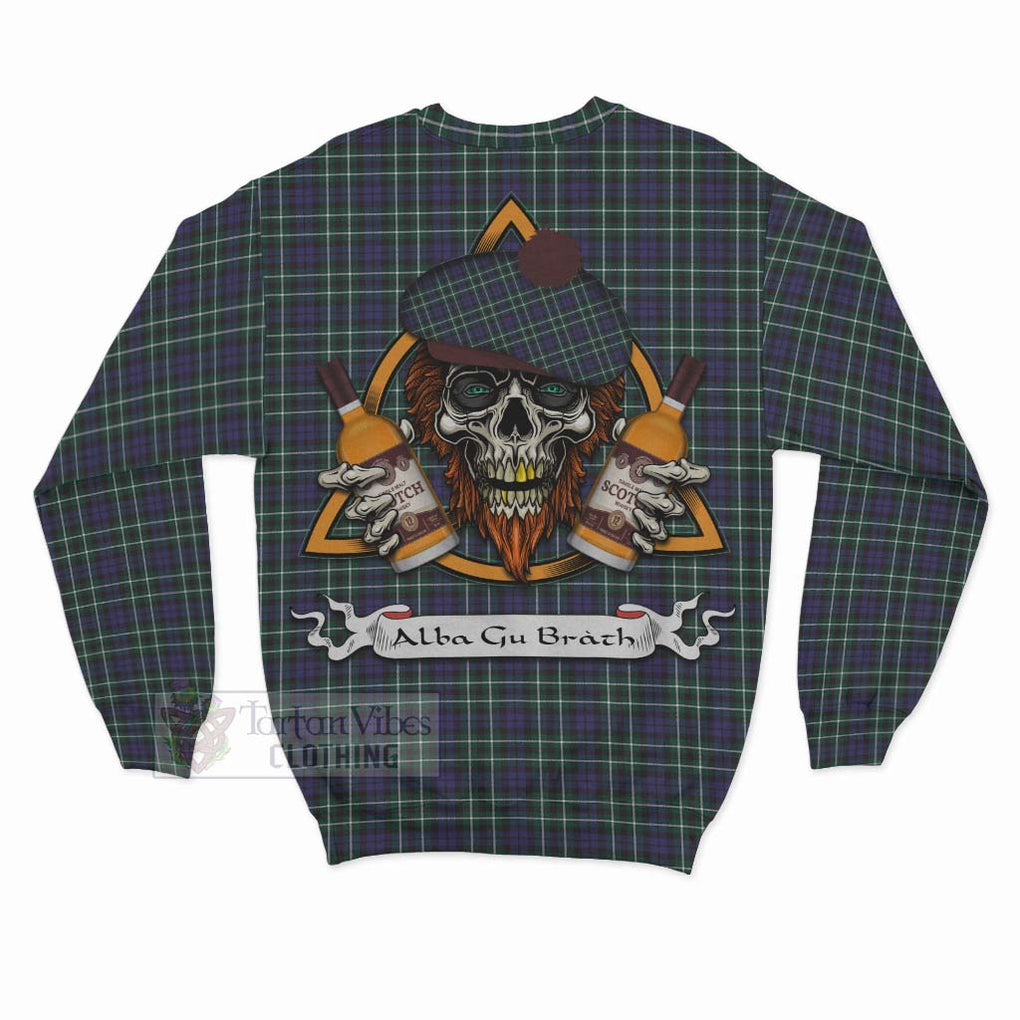 Tartan Vibes Clothing Allardice Tartan Sweatshirt with Family Crest and Bearded Skull Holding Bottles of Whiskey