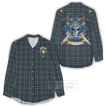 Allardice Tartan Women's Casual Shirt with Family Crest Celtic Skull Style