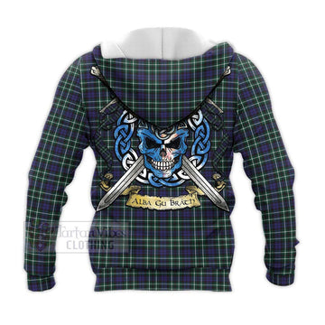 Allardice Tartan Knitted Hoodie with Family Crest Celtic Skull Style