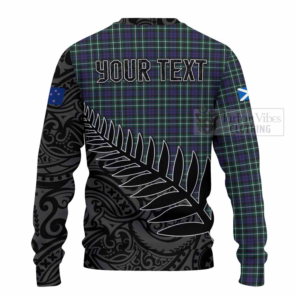 Tartan Vibes Clothing Allardice Crest Tartan Knitted Sweater with New Zealand Silver Fern Half Style