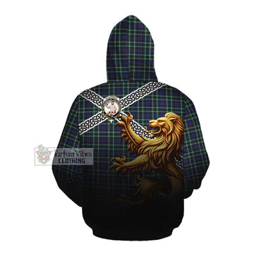 Allardice Crest Tartan Cotton Hoodie with Golden Lion Emblem Celtic Style Pullover Hoodie - Tartan Vibes Clothing