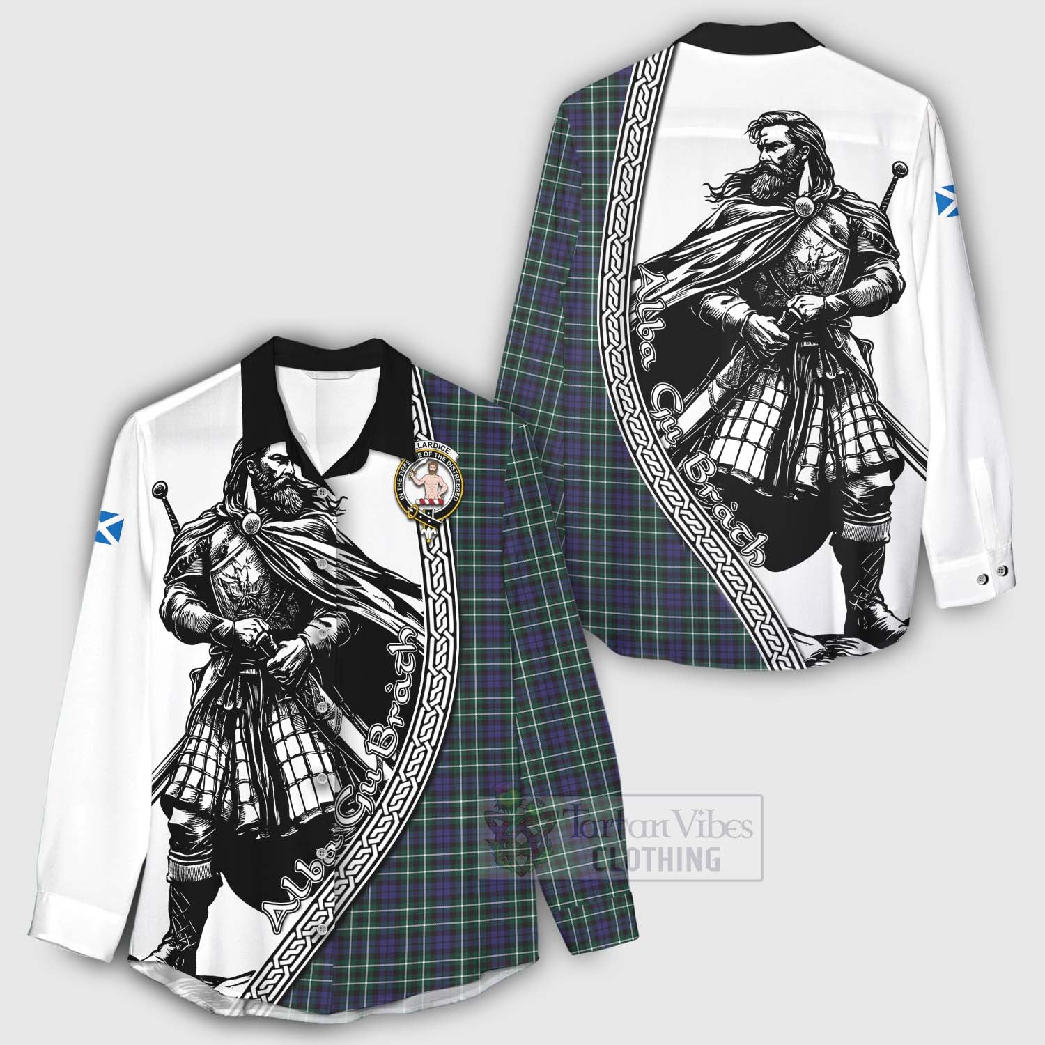 Tartan Vibes Clothing Allardice Tartan Clan Crest Women's Casual Shirt with Highlander Warrior Celtic Style