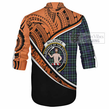 Allardice Crest Tartan Ghillie Kilt Shirt with Polynesian Vibes Style - Orange Version