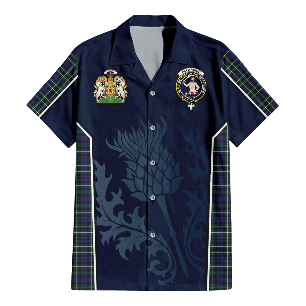 Tartan Vibes Clothing Allardice Tartan Short Sleeve Button Up Shirt with Family Crest and Scottish Thistle Vibes Sport Style
