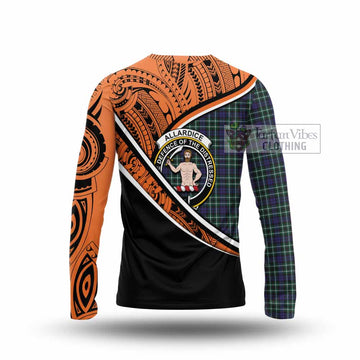 Allardice Crest Tartan Long Sleeve T-Shirt with Polynesian Vibes Style - Orange Version