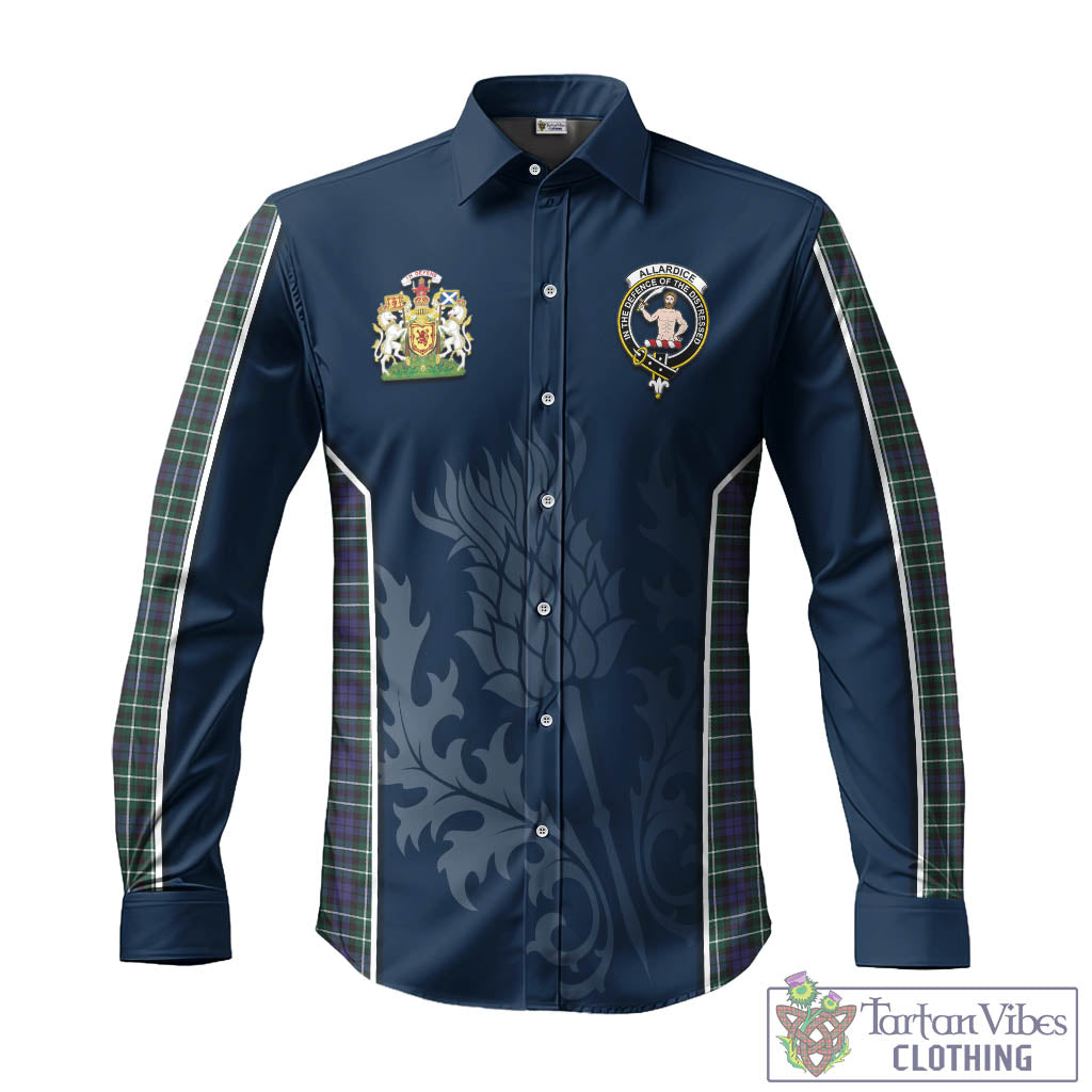 Tartan Vibes Clothing Allardice Tartan Long Sleeve Button Up Shirt with Family Crest and Scottish Thistle Vibes Sport Style