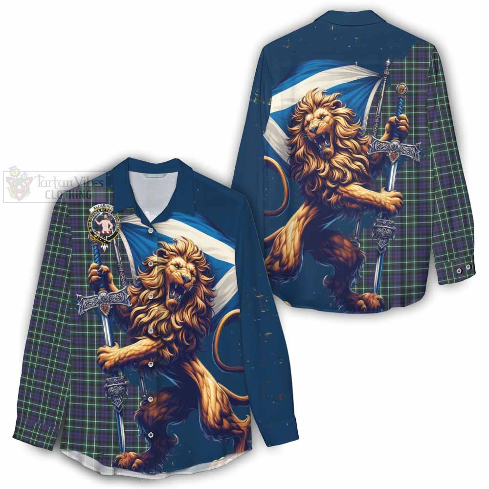 Tartan Vibes Clothing Allardice Tartan Family Crest Women's Casual Shirt with Scottish Majestic Lion