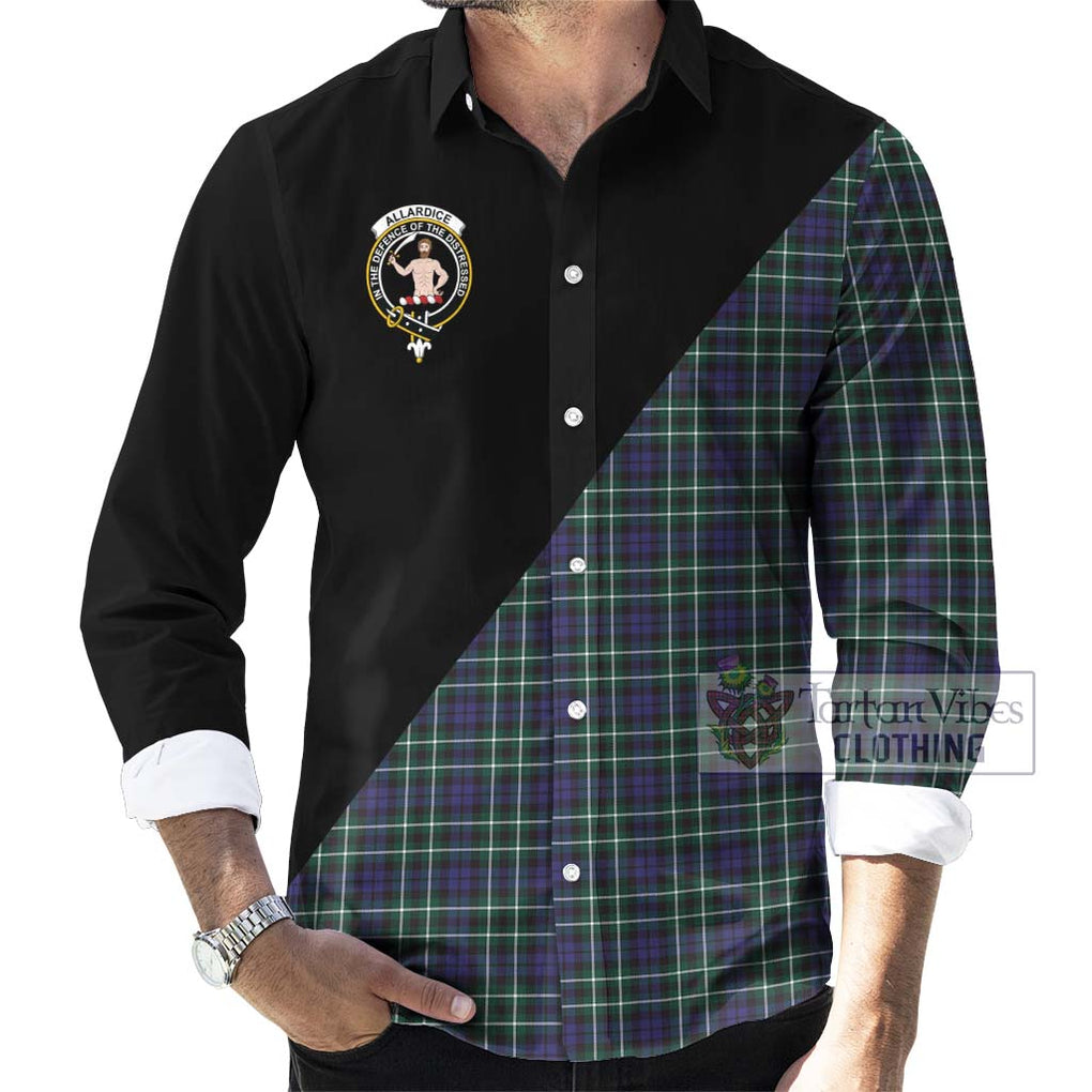 Allardice Tartan Long Sleeve Button Shirt with Family Crest and Military Logo Style - Tartanvibesclothing Shop