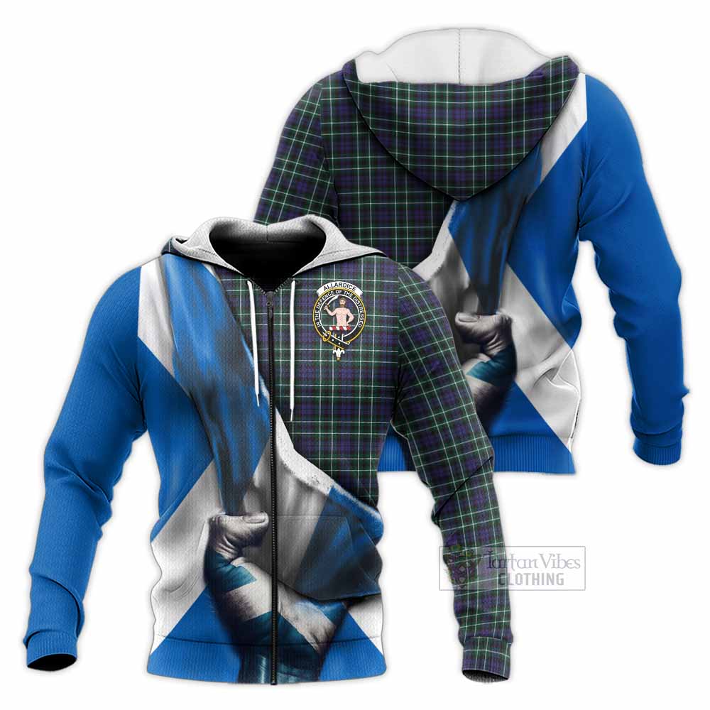 Tartan Vibes Clothing Allardice Tartan Knitted Hoodie with Family Crest Scotland Patriotic Style