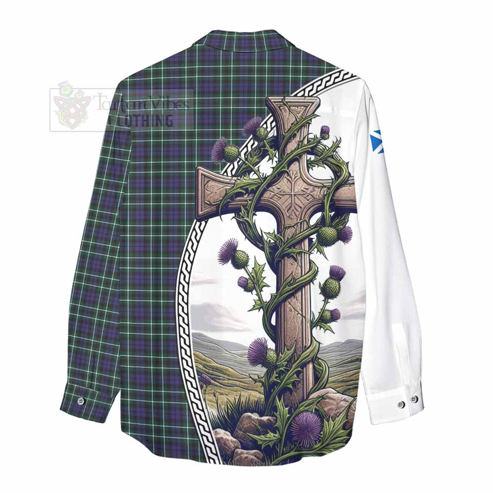 Tartan Vibes Clothing Allardice Tartan Women's Casual Shirt with Family Crest and St. Andrew's Cross Accented by Thistle Vines