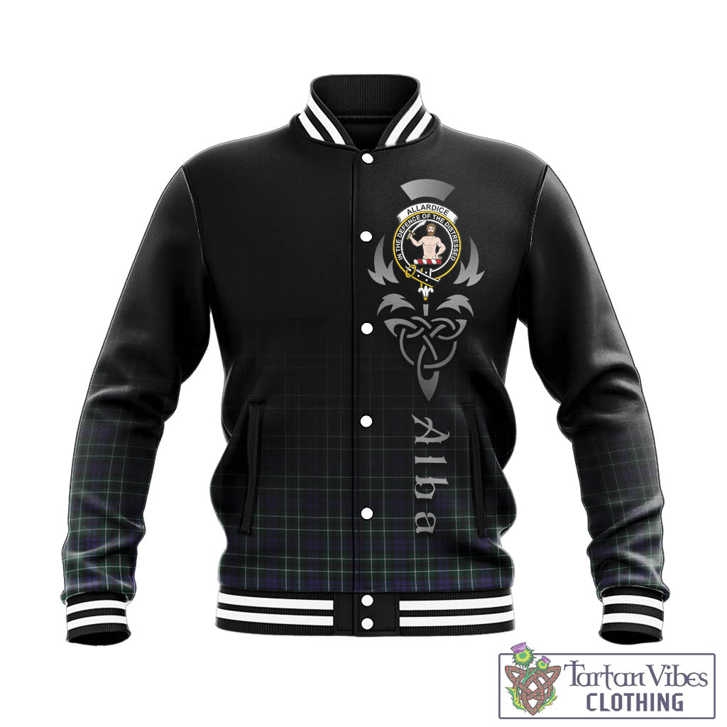 Tartan Vibes Clothing Allardice Tartan Baseball Jacket Featuring Alba Gu Brath Family Crest Celtic Inspired