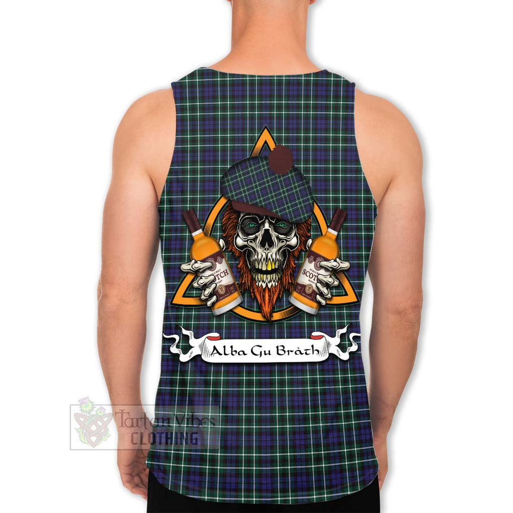 Tartan Vibes Clothing Allardice Tartan Men's Tank Top with Family Crest and Bearded Skull Holding Bottles of Whiskey