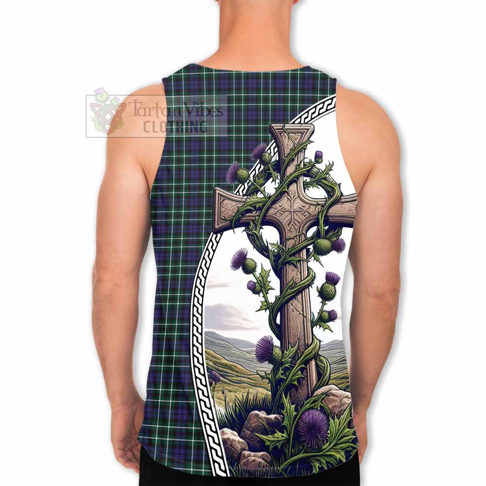 Tartan Vibes Clothing Allardice Tartan Men's Tank Top with Family Crest and St. Andrew's Cross Accented by Thistle Vines