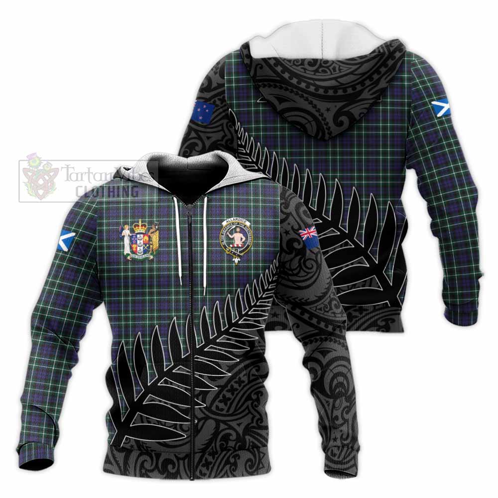 Tartan Vibes Clothing Allardice Crest Tartan Knitted Hoodie with New Zealand Silver Fern Half Style