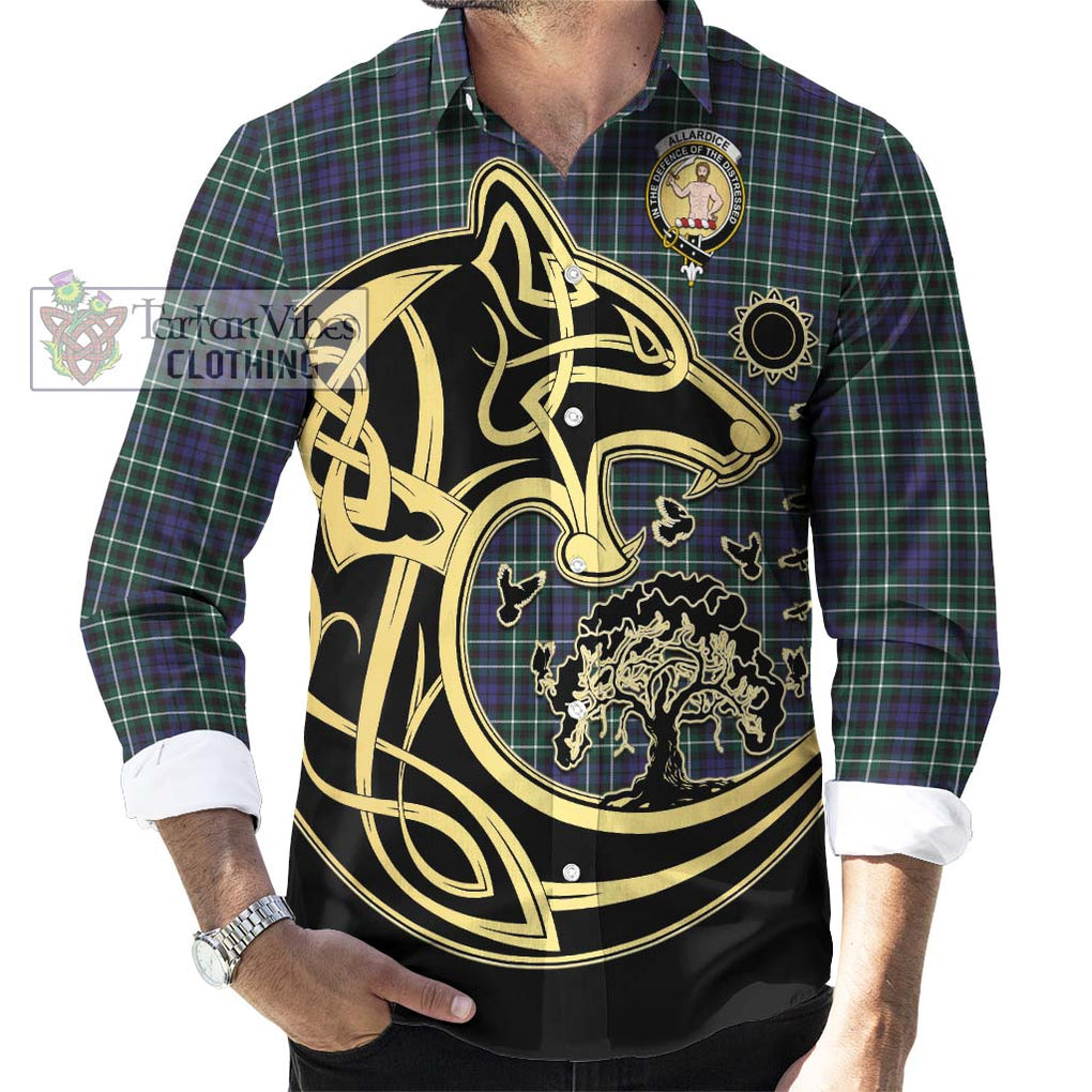 Allardice Tartan Long Sleeve Button Shirt with Family Crest Celtic Wolf Style - Tartan Vibes Clothing