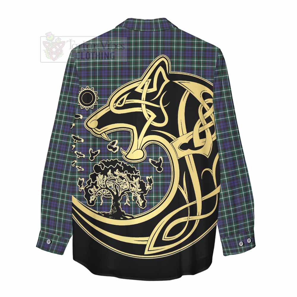 Tartan Vibes Clothing Allardice Tartan Women's Casual Shirt with Family Crest Celtic Wolf Style