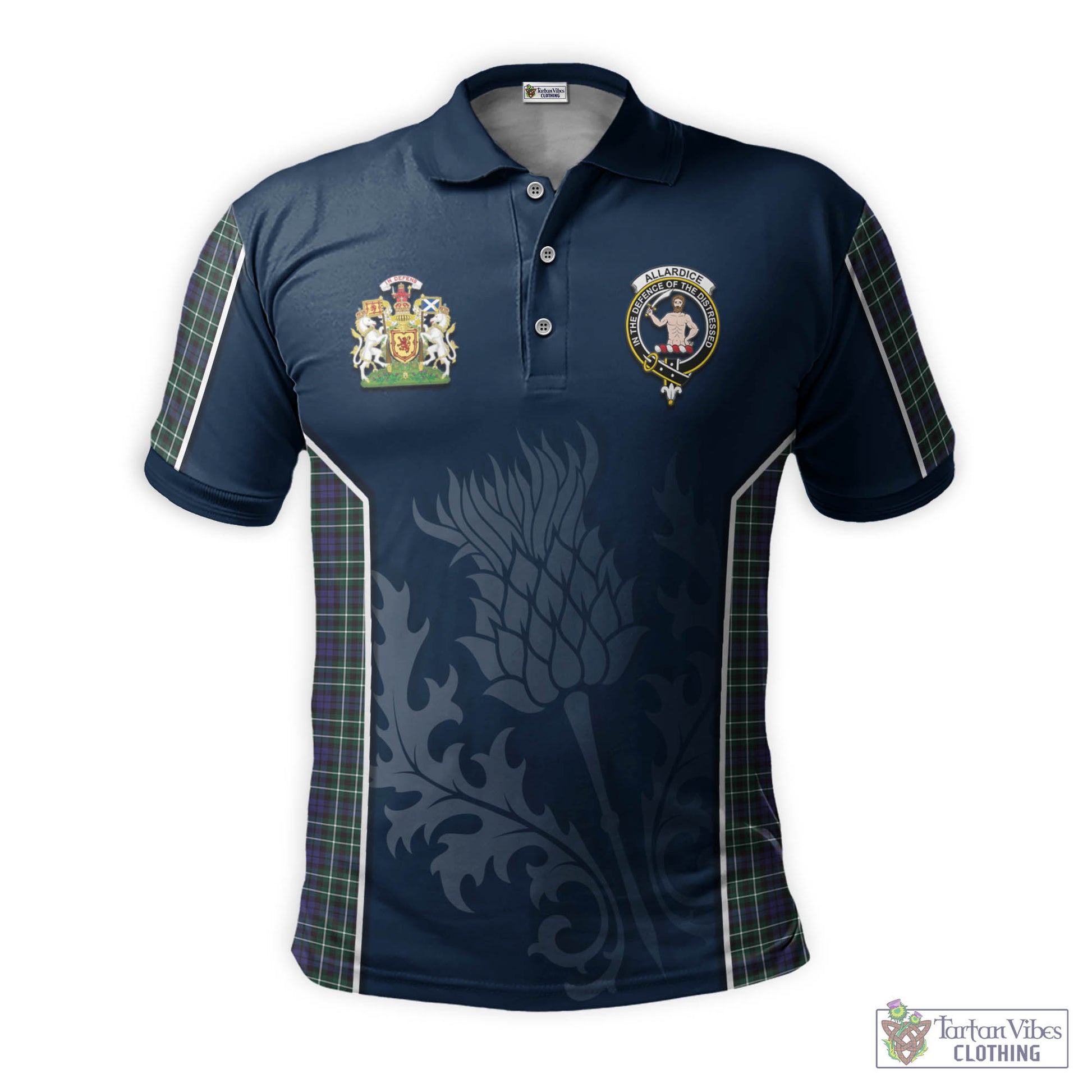 Tartan Vibes Clothing Allardice Tartan Men's Polo Shirt with Family Crest and Scottish Thistle Vibes Sport Style