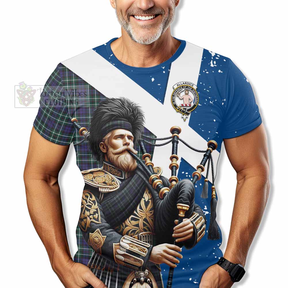 Allardice Tartan T-Shirt with Family Crest Scottish Bagpiper Vibes - Tartan Vibes Clothing