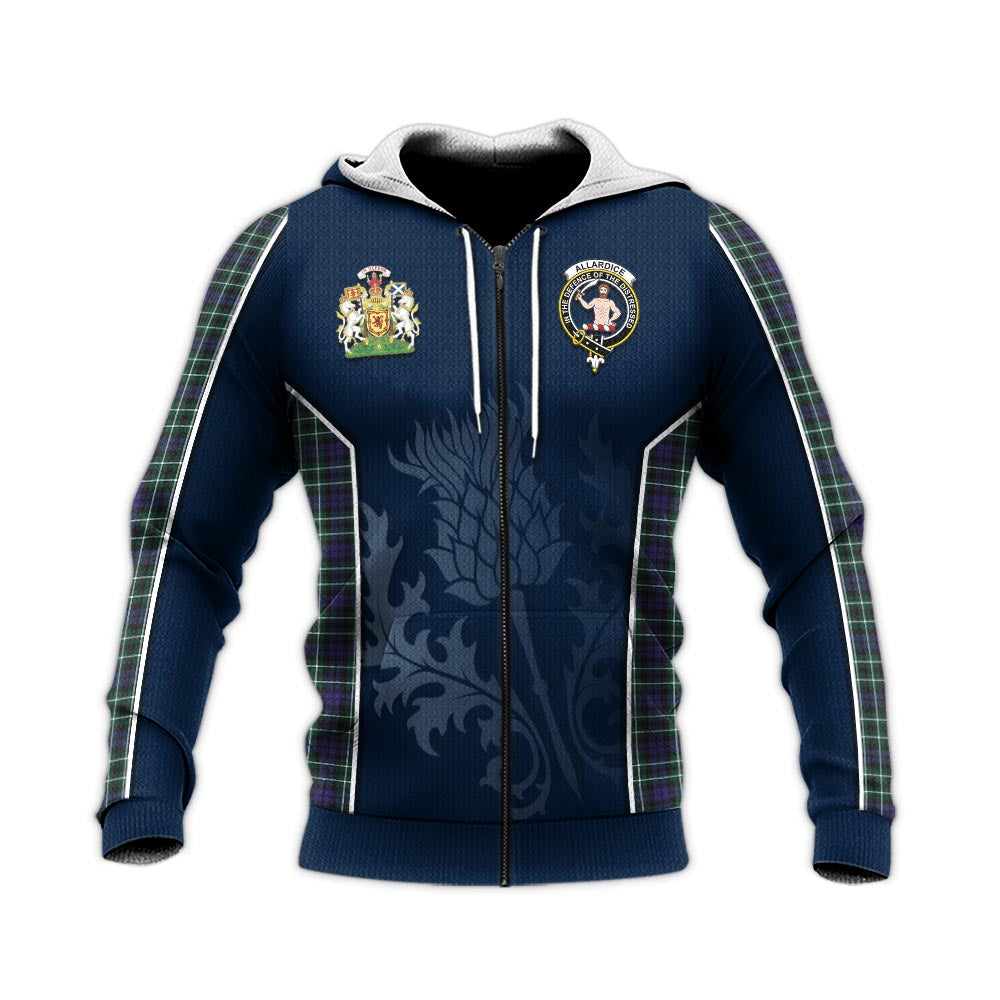 Tartan Vibes Clothing Allardice Tartan Knitted Hoodie with Family Crest and Scottish Thistle Vibes Sport Style