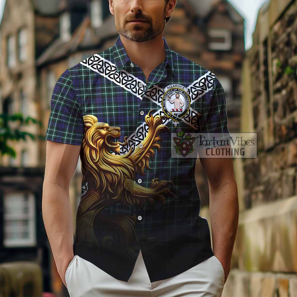 Allardice Crest Tartan Hawaiian Shirt with Golden Lion Emblem Celtic Style - Tartan Vibes Clothing