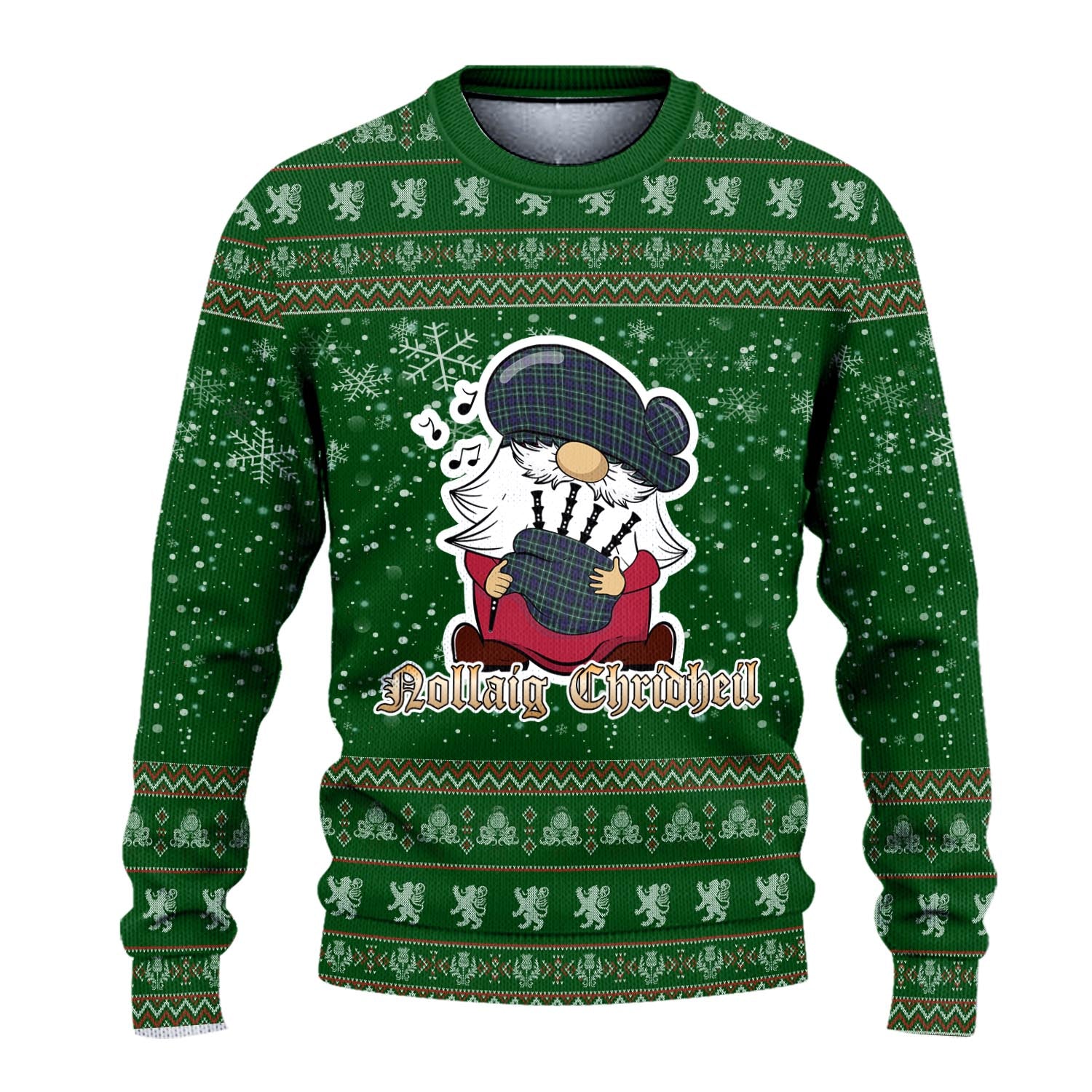 Allardice Clan Christmas Family Knitted Sweater with Funny Gnome Playing Bagpipes - Tartanvibesclothing