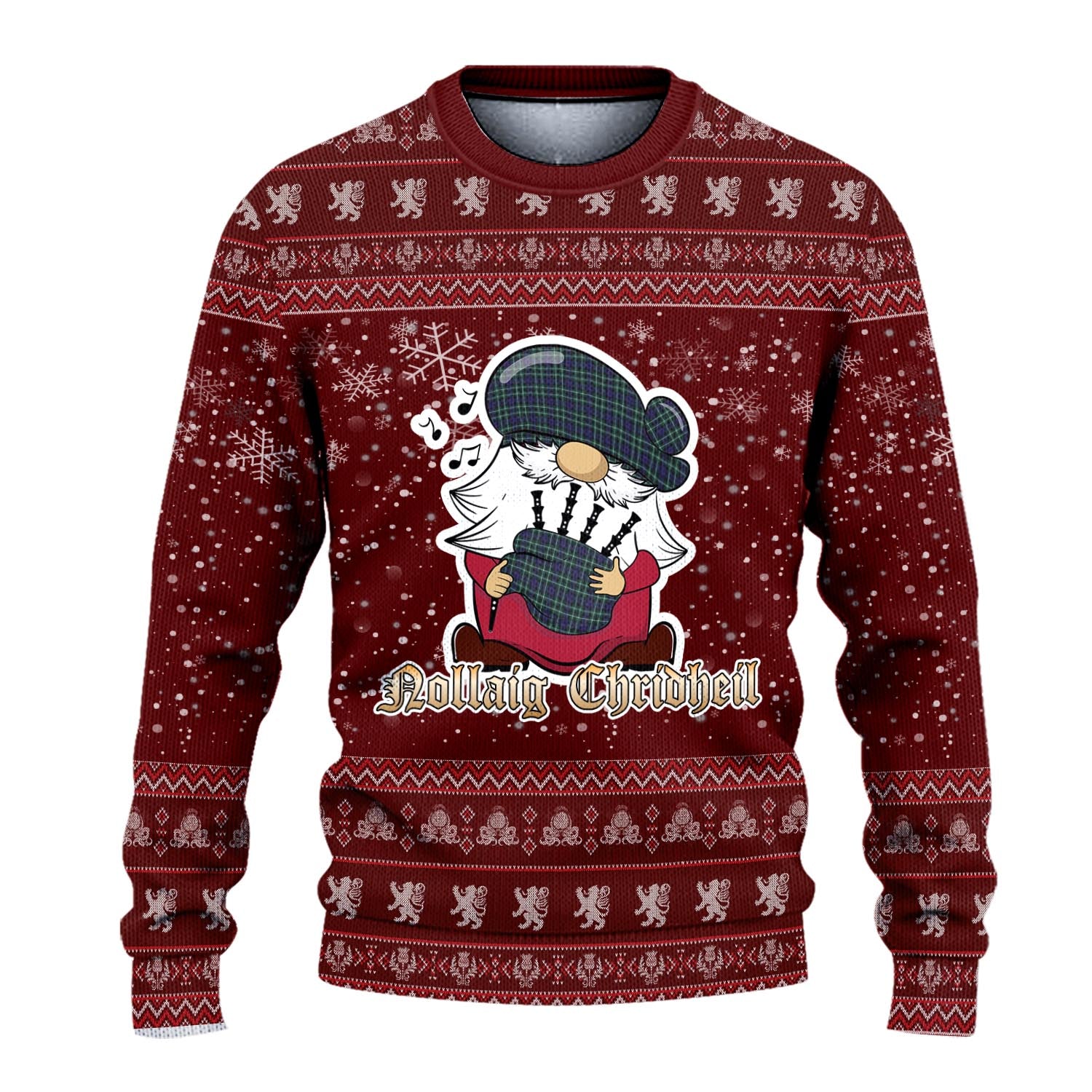 Allardice Clan Christmas Family Knitted Sweater with Funny Gnome Playing Bagpipes - Tartanvibesclothing