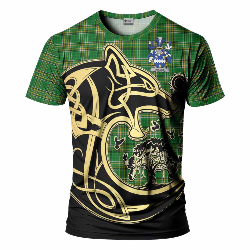 Tartan Vibes Clothing Alleet Irish Tartan T-Shirt with Coat of Arms Celtic Wolf Style