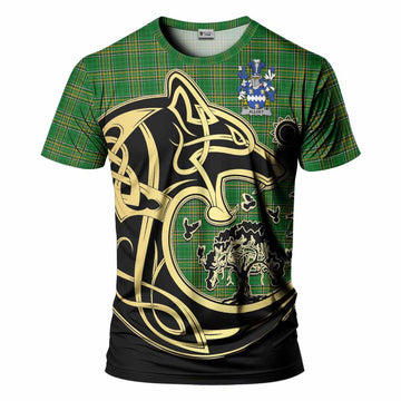 Alleet Irish Tartan T-Shirt with Coat of Arms Celtic Wolf Style