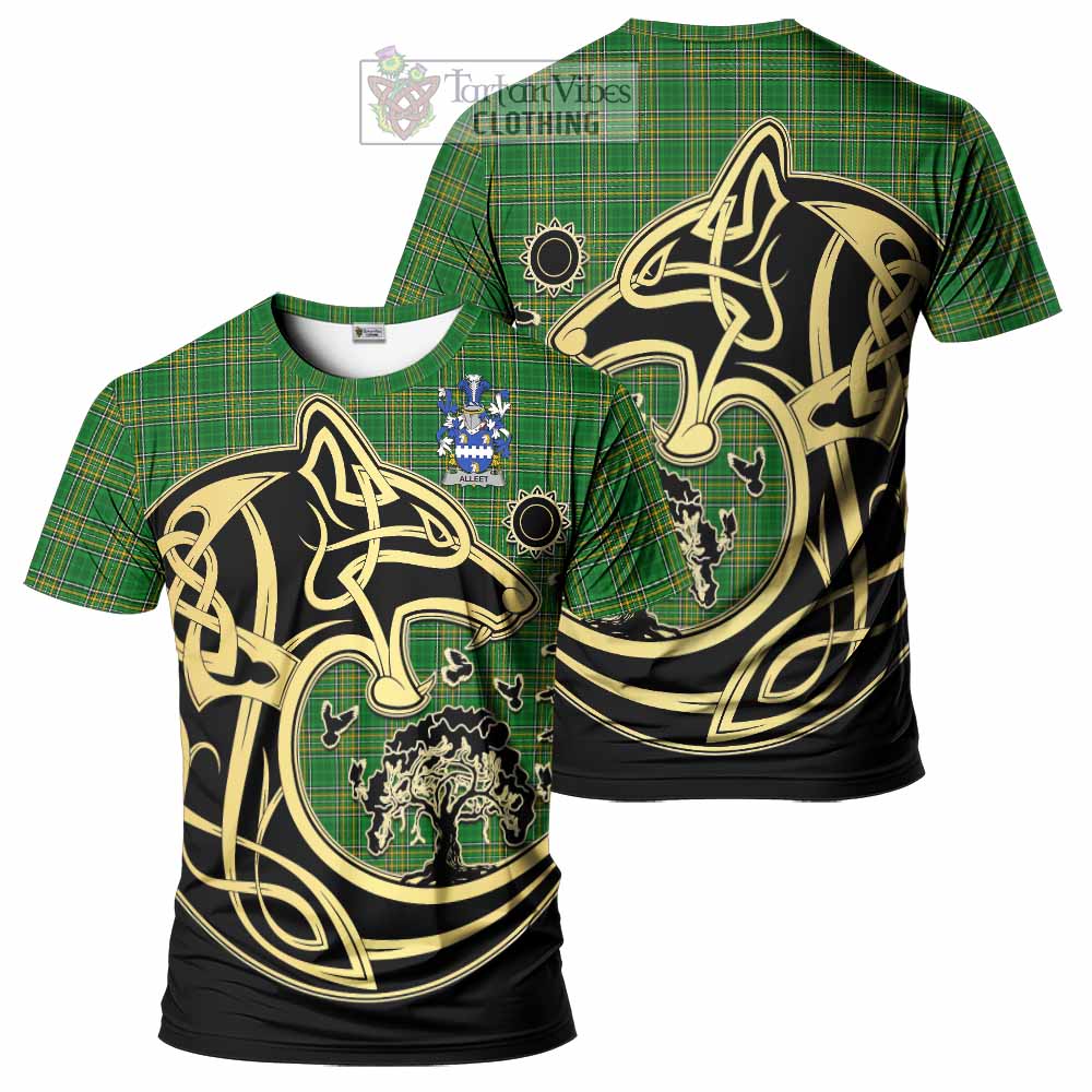 Tartan Vibes Clothing Alleet Irish Tartan T-Shirt with Coat of Arms Celtic Wolf Style