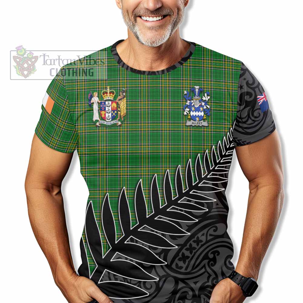 Tartan Vibes Clothing Alleet Irish Clan Tartan T-Shirt with Coat of Arms New Zealand Silver Fern Half Style