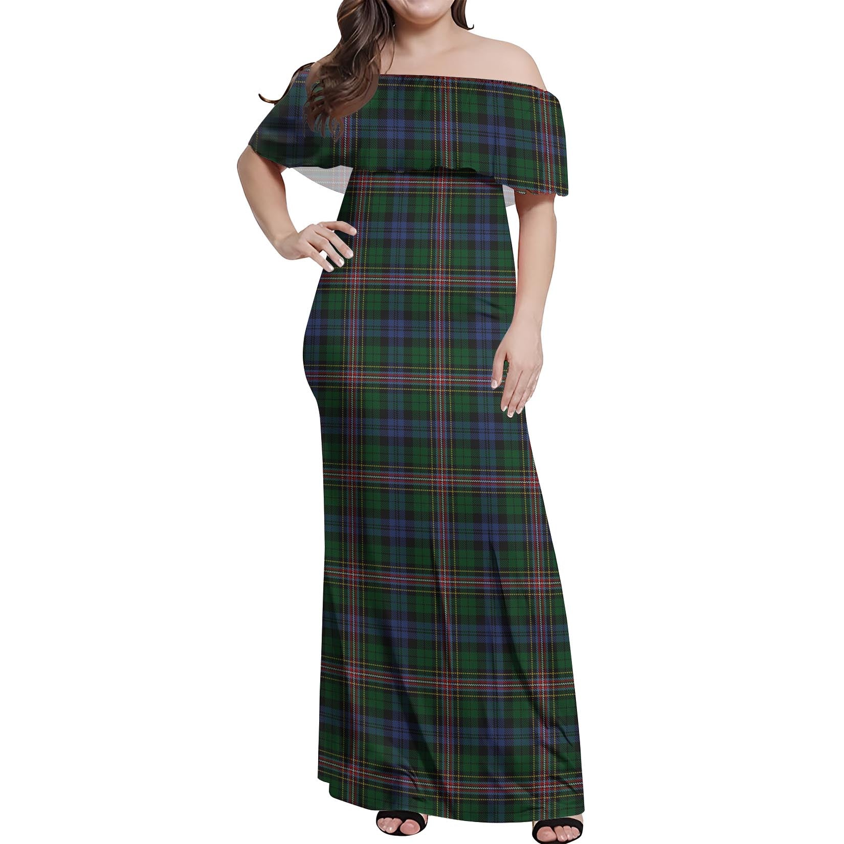 Allison Tartan Off Shoulder Long Dress Women's Dress - Tartanvibesclothing