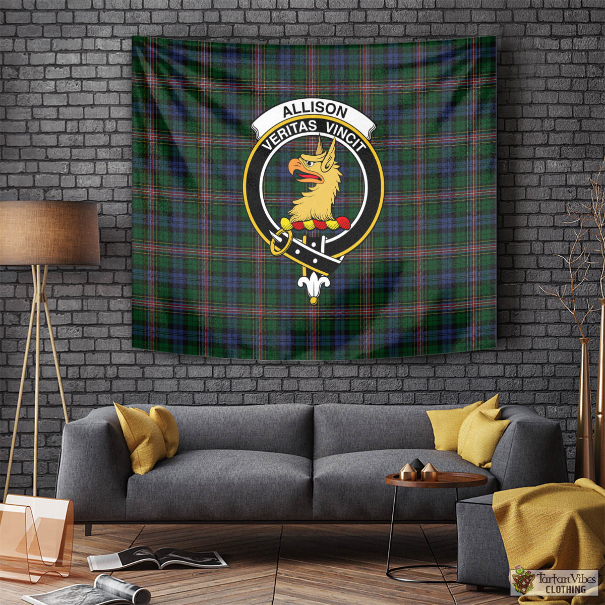 Tartan Vibes Clothing Allison Tartan Tapestry Wall Hanging and Home Decor for Room with Family Crest