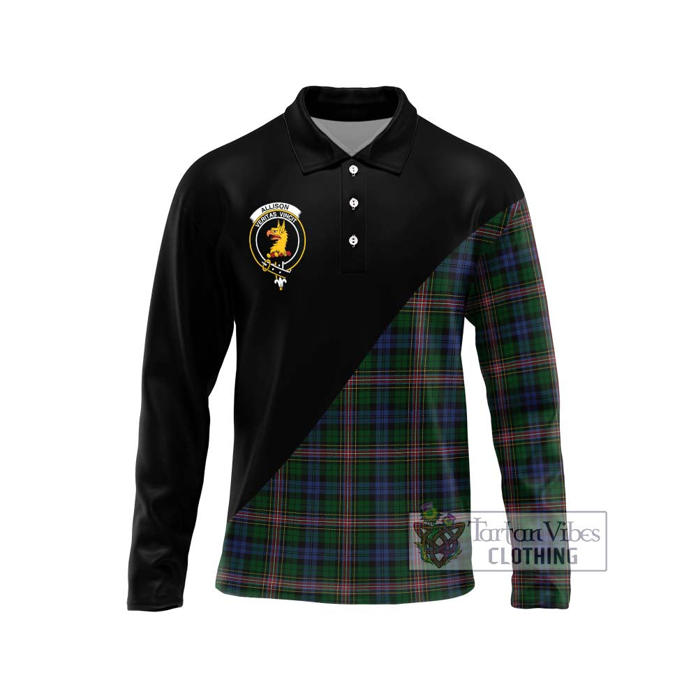 Allison Tartan Long Sleeve Polo Shirt with Family Crest and Military Logo Style Unisex - Tartanvibesclothing Shop